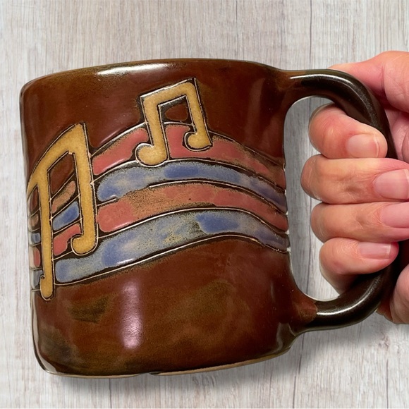 Mara Stoneware Musical Notes Coffee/Tea Earth-tone Coffee Tea Cocoa Mug VGUC - Picture 1 of 8